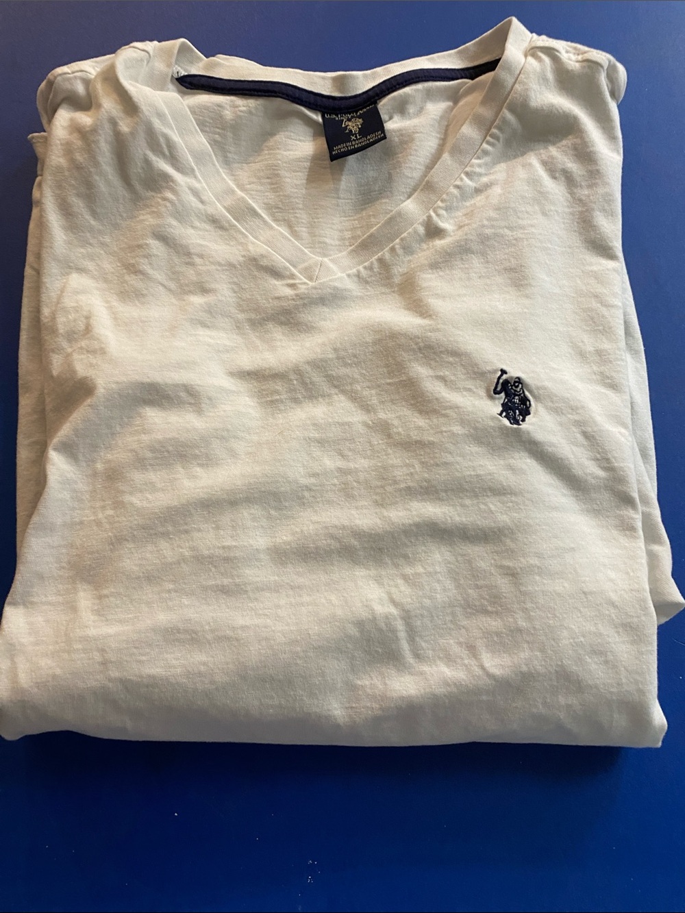 U.S. Polo Assn. Men’s Cream V-Neck Sweater with Navy Logo